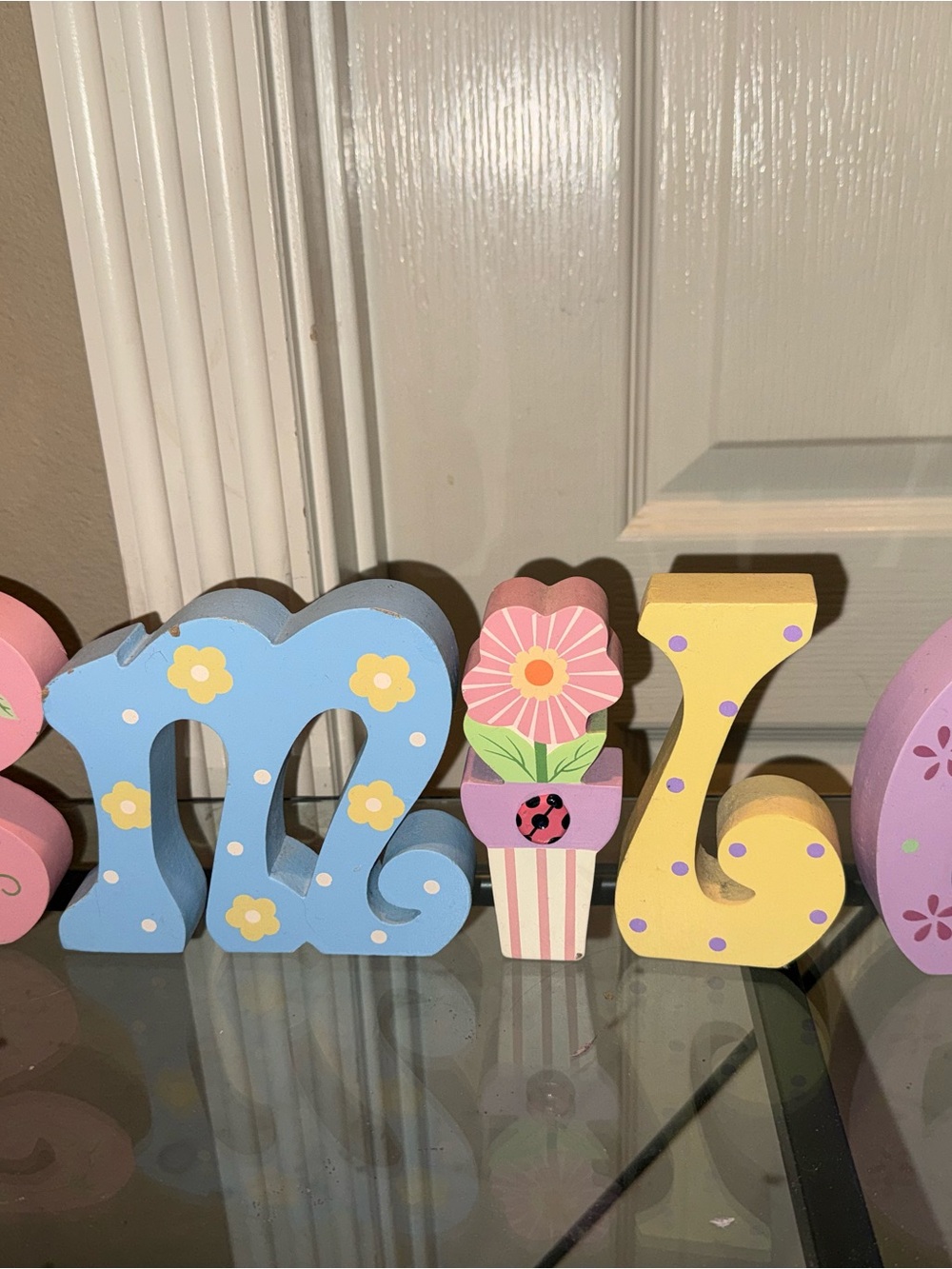 Wooden Pastel Decorative Letters with Flower Accent